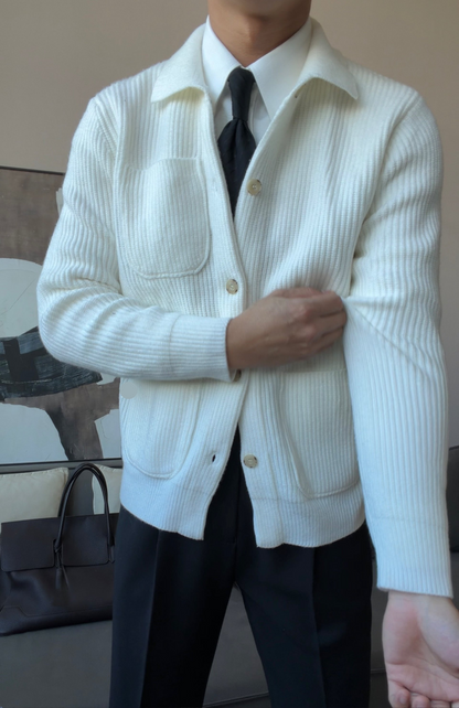 Men’s Thick Collared Knit Cardigan - BRABION