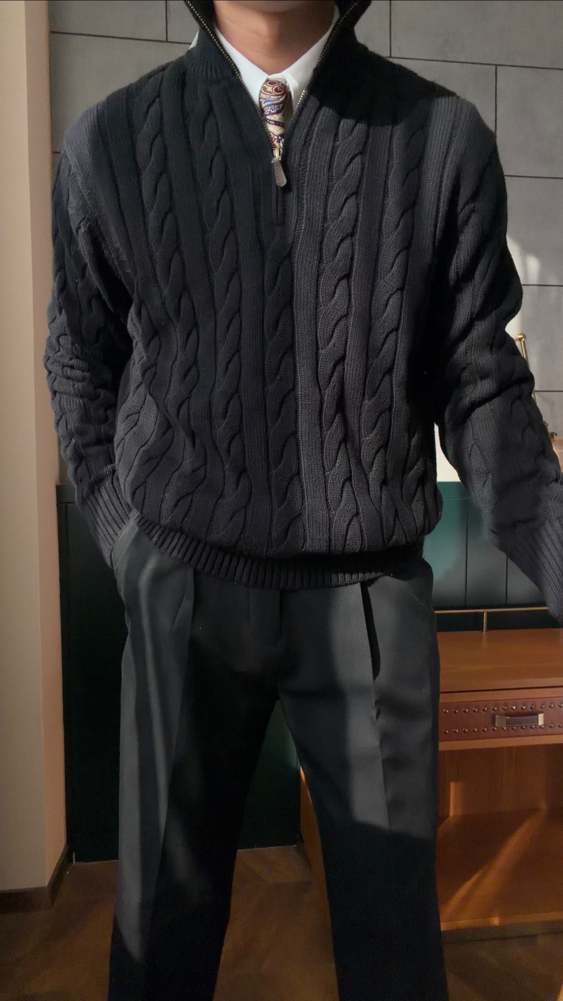 Men’s Cable Knit Half-Zip Sweater - BRABION