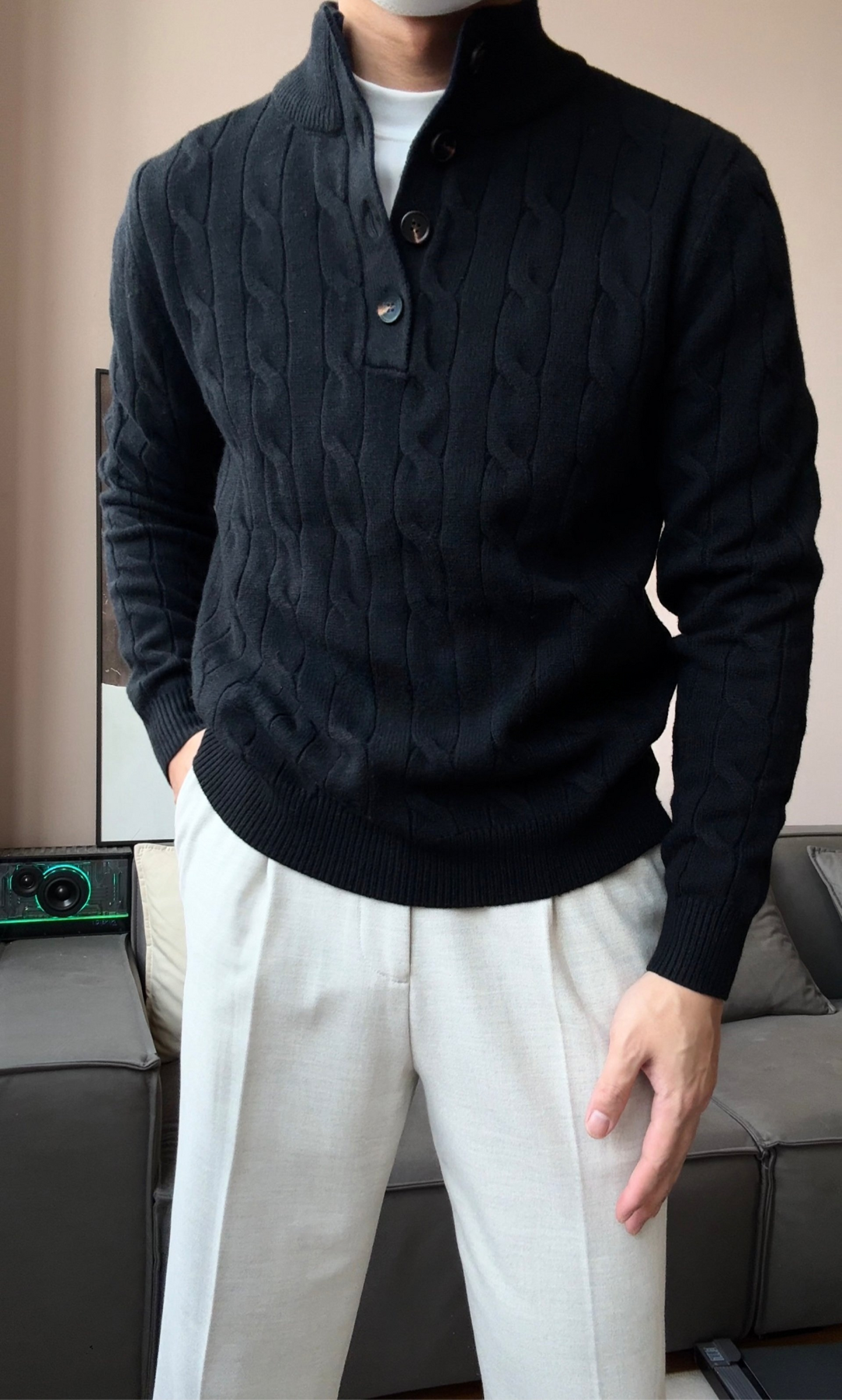Men’s Relaxed Fit Knit Pullover Sweater - BRABION