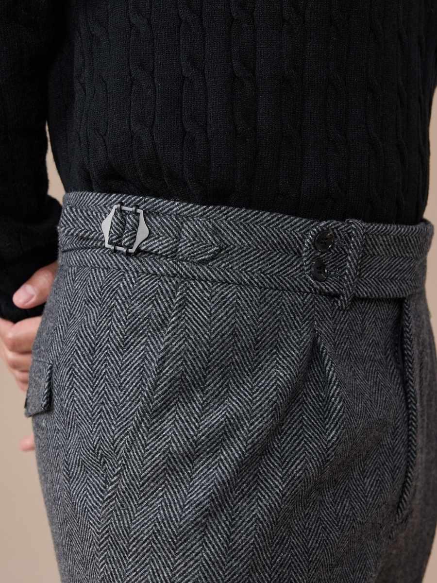 Men's Herringbone Wool Pleated Pants - BRABION