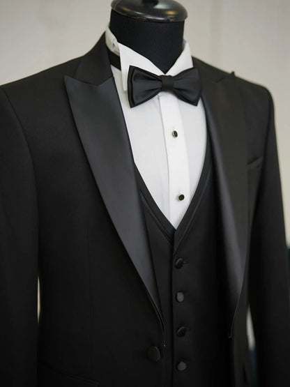Brabion Elio Black Slim Fit Peak Lapel Tuxedo - BRABION