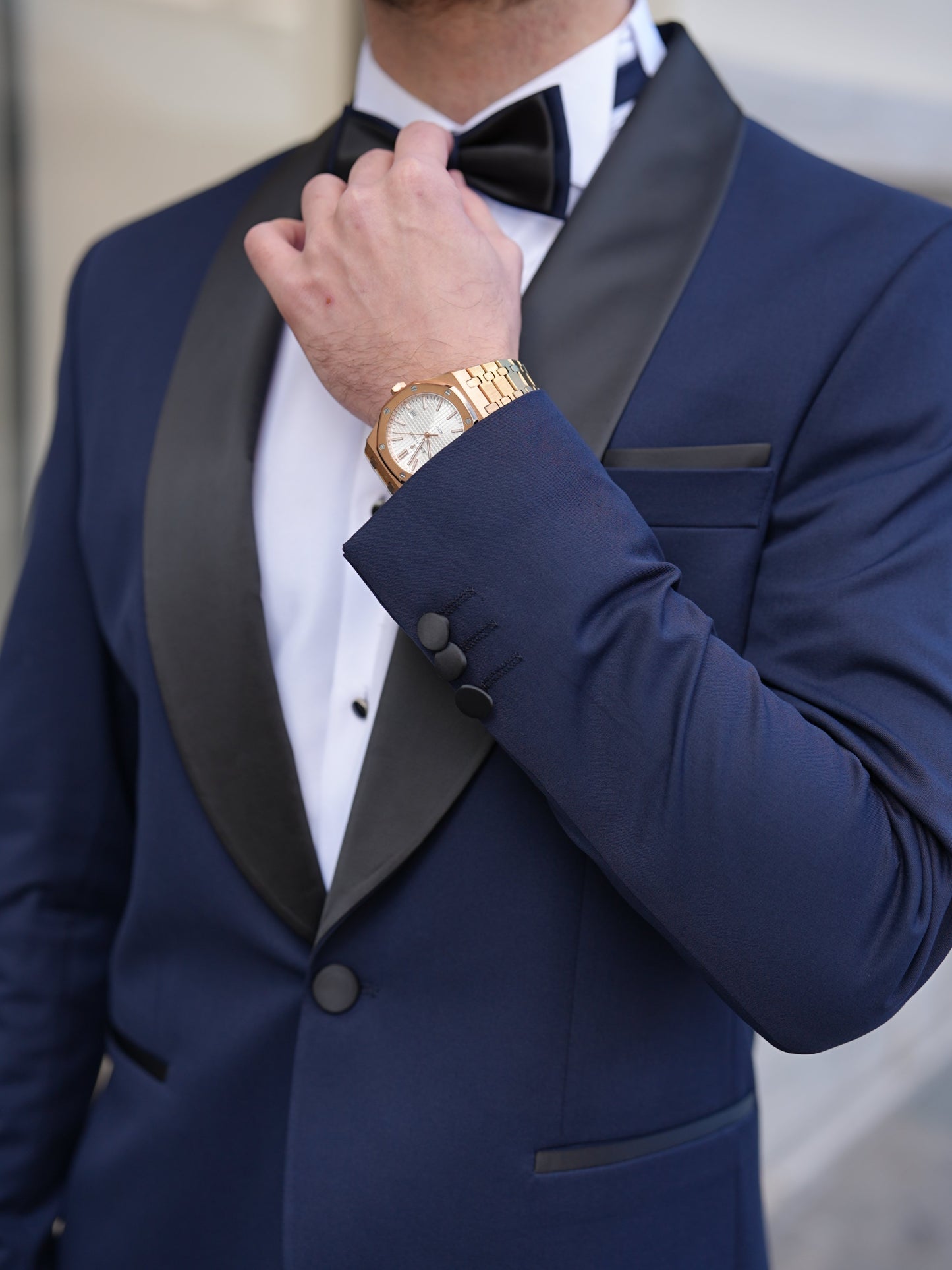 Italian Navy Blue Tuxedo - Luxury Shawl Collar Groom Suit - BRABION