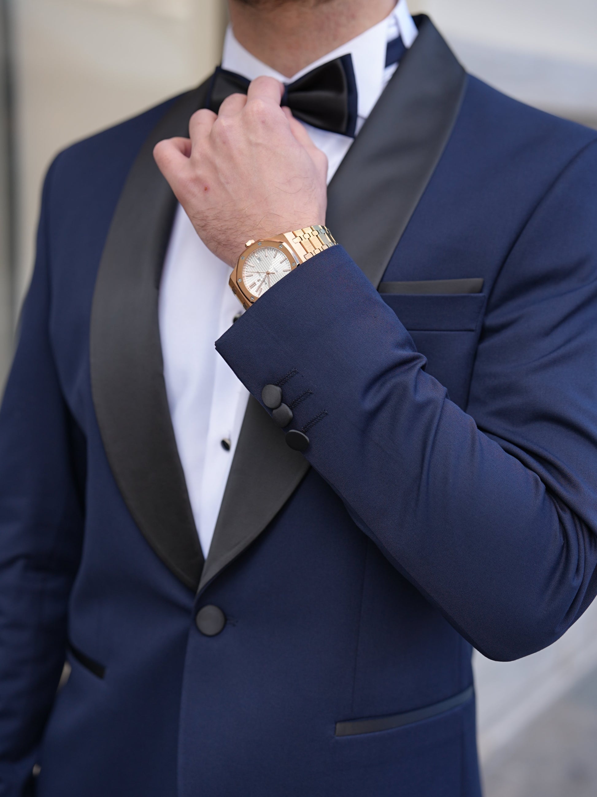 Italian Navy Blue Tuxedo - Luxury Shawl Collar Groom Suit - BRABION