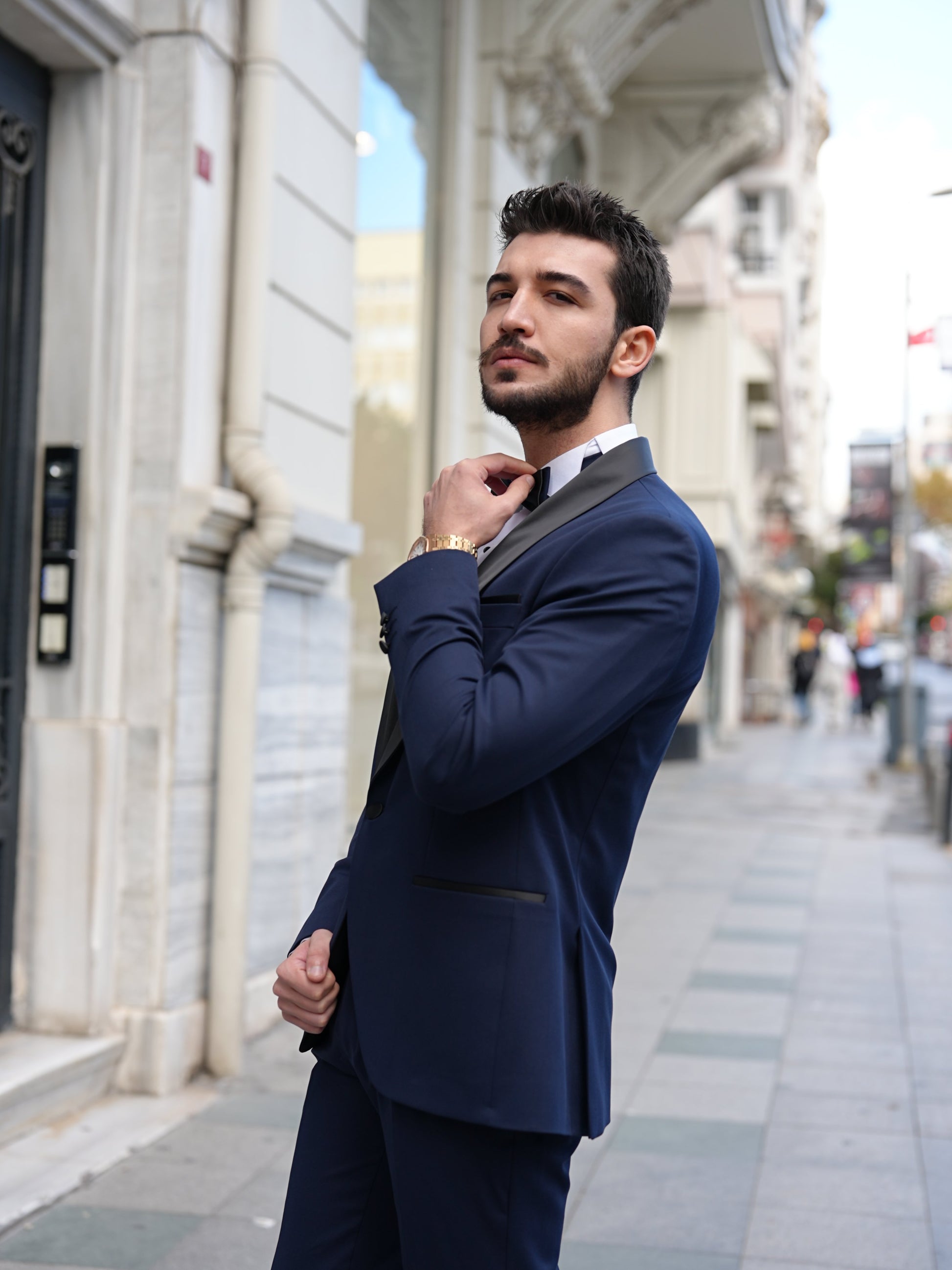 Italian Navy Blue Tuxedo - Luxury Shawl Collar Groom Suit - BRABION