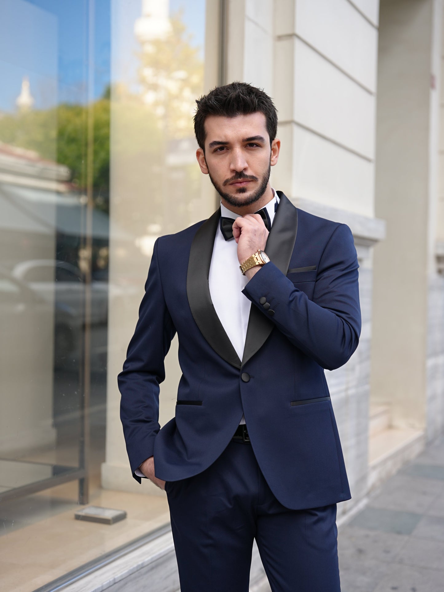 Italian Navy Blue Tuxedo - Luxury Shawl Collar Groom Suit - BRABION