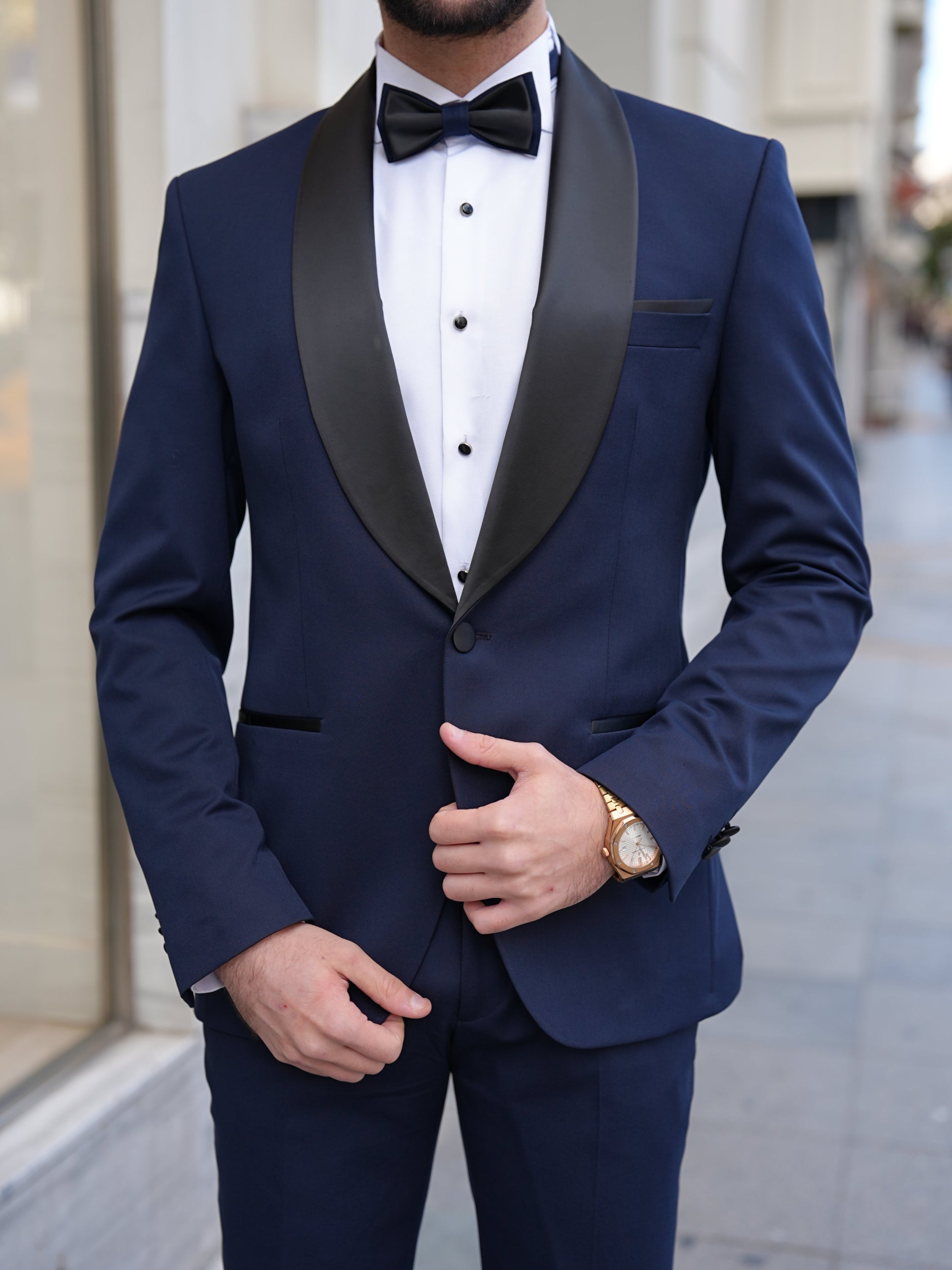 Italian Navy Blue Tuxedo - Luxury Shawl Collar Groom Suit - BRABION