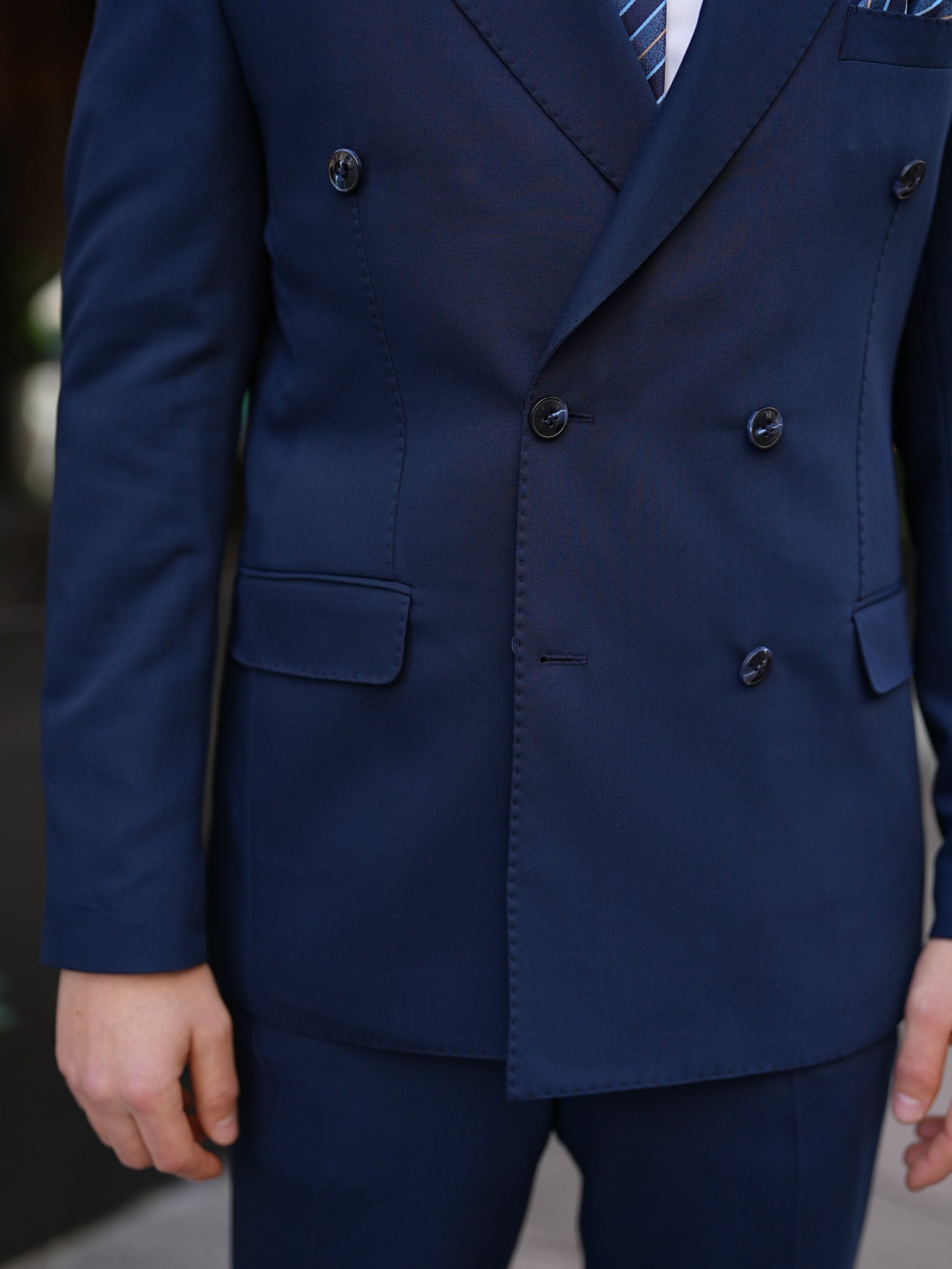 Navy Blue Italian Double Breasted Suit - BRABION