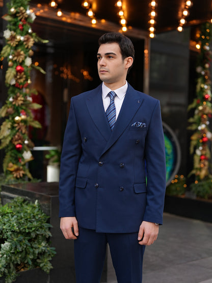 Navy Blue Italian Double Breasted Suit - BRABION