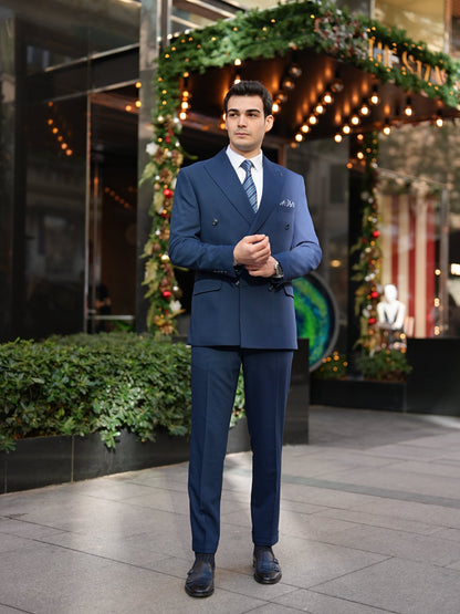 Navy Blue Italian Double Breasted Suit - BRABION