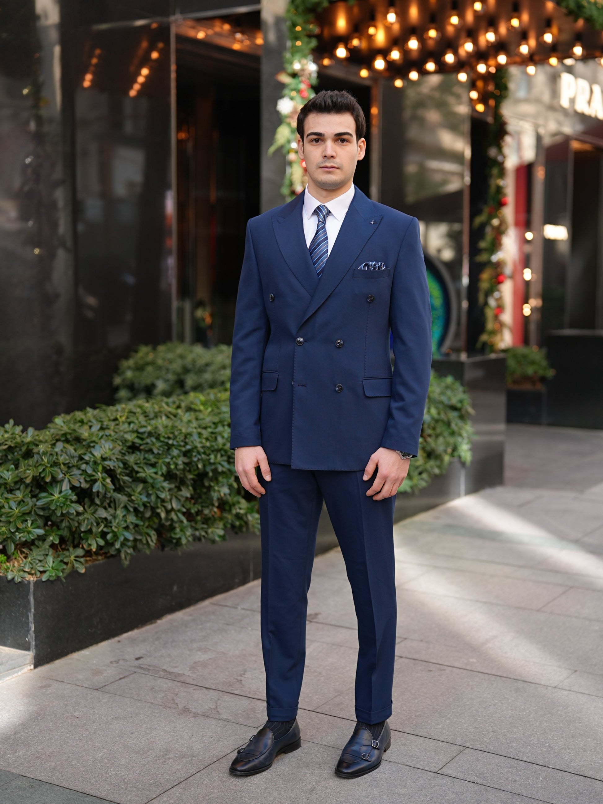 Navy Blue Italian Double Breasted Suit - BRABION