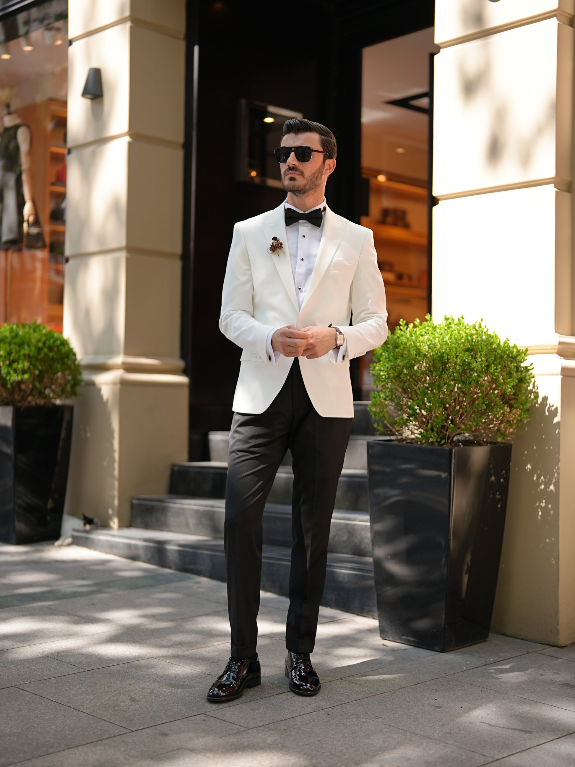 White Premium Tuxedo - Italian Style Slim Fit Groom Suit - BRABION