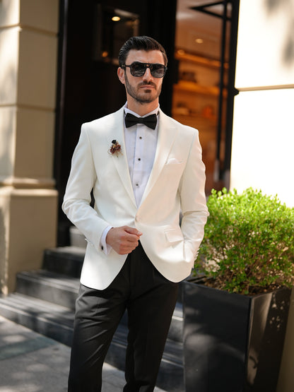 White Premium Tuxedo - Italian Style Slim Fit Groom Suit - BRABION