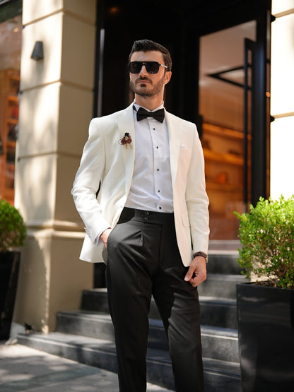 White Premium Tuxedo - Italian Style Slim Fit Groom Suit - BRABION