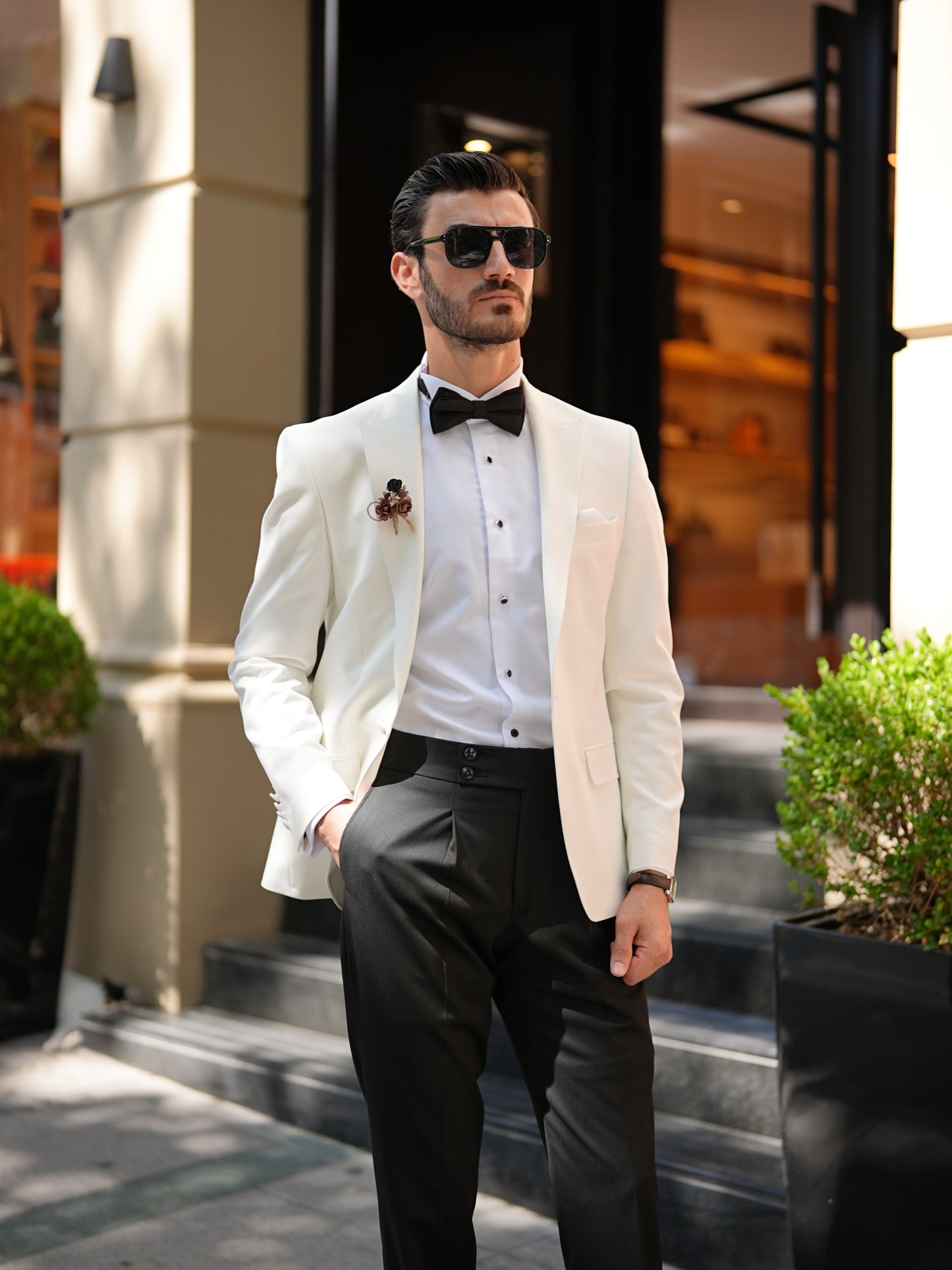 White Premium Tuxedo - Italian Style Slim Fit Groom Suit - BRABION