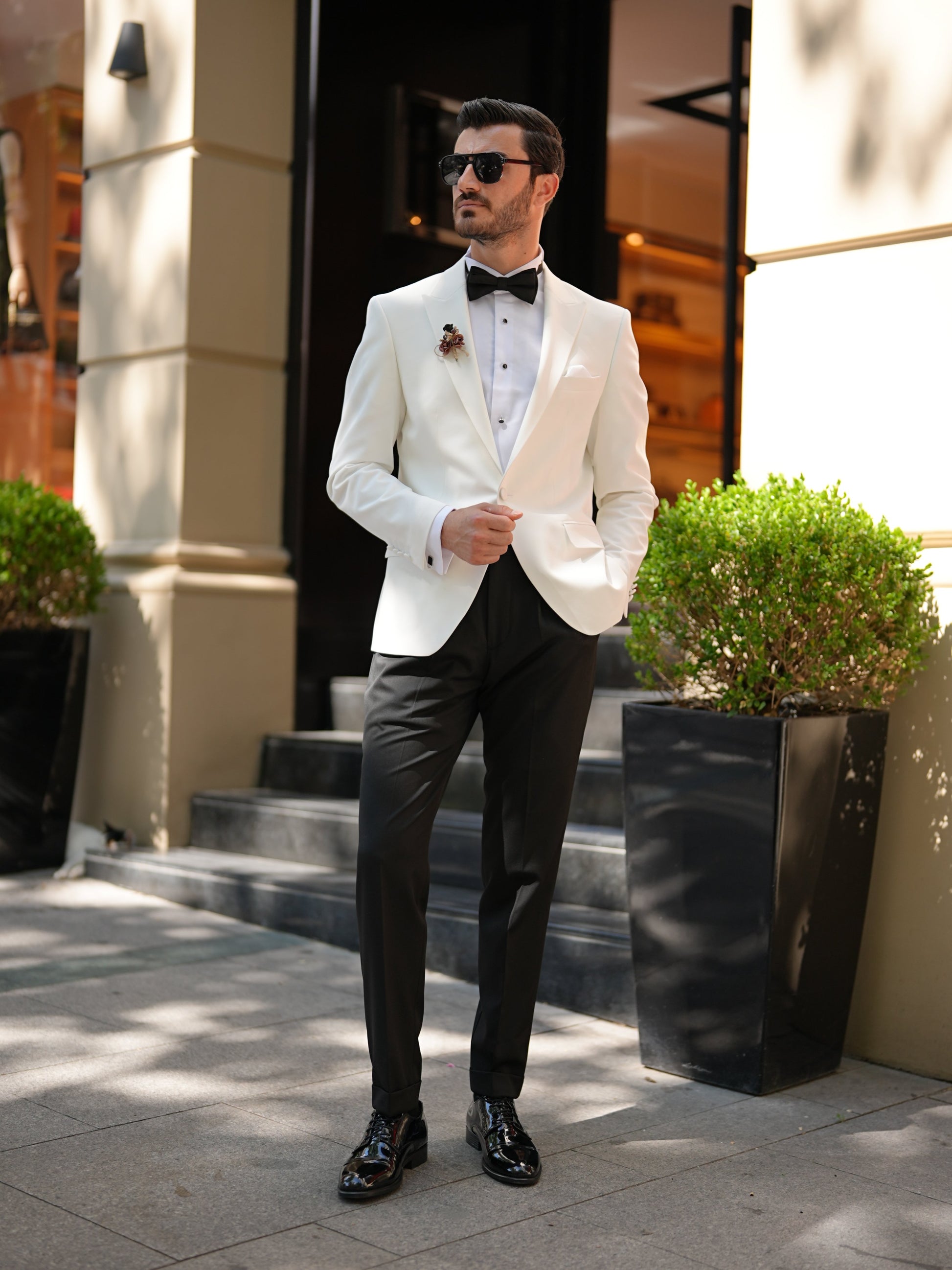 White Premium Tuxedo - Italian Style Slim Fit Groom Suit - BRABION