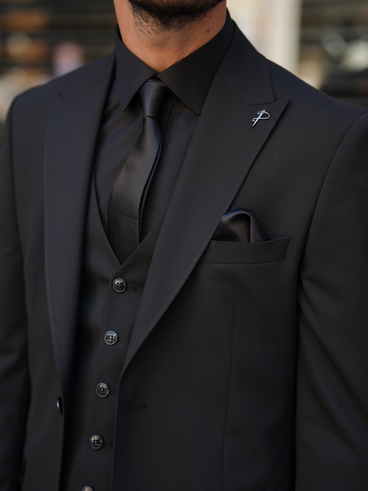 Black 3-Piece Slim Fit Italian Suit - BRABION