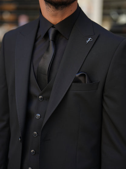 Black 3-Piece Slim Fit Italian Suit - BRABION