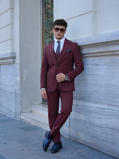 Bordeaux 3-Piece Slim Fit Italian Style Suit - BRABION