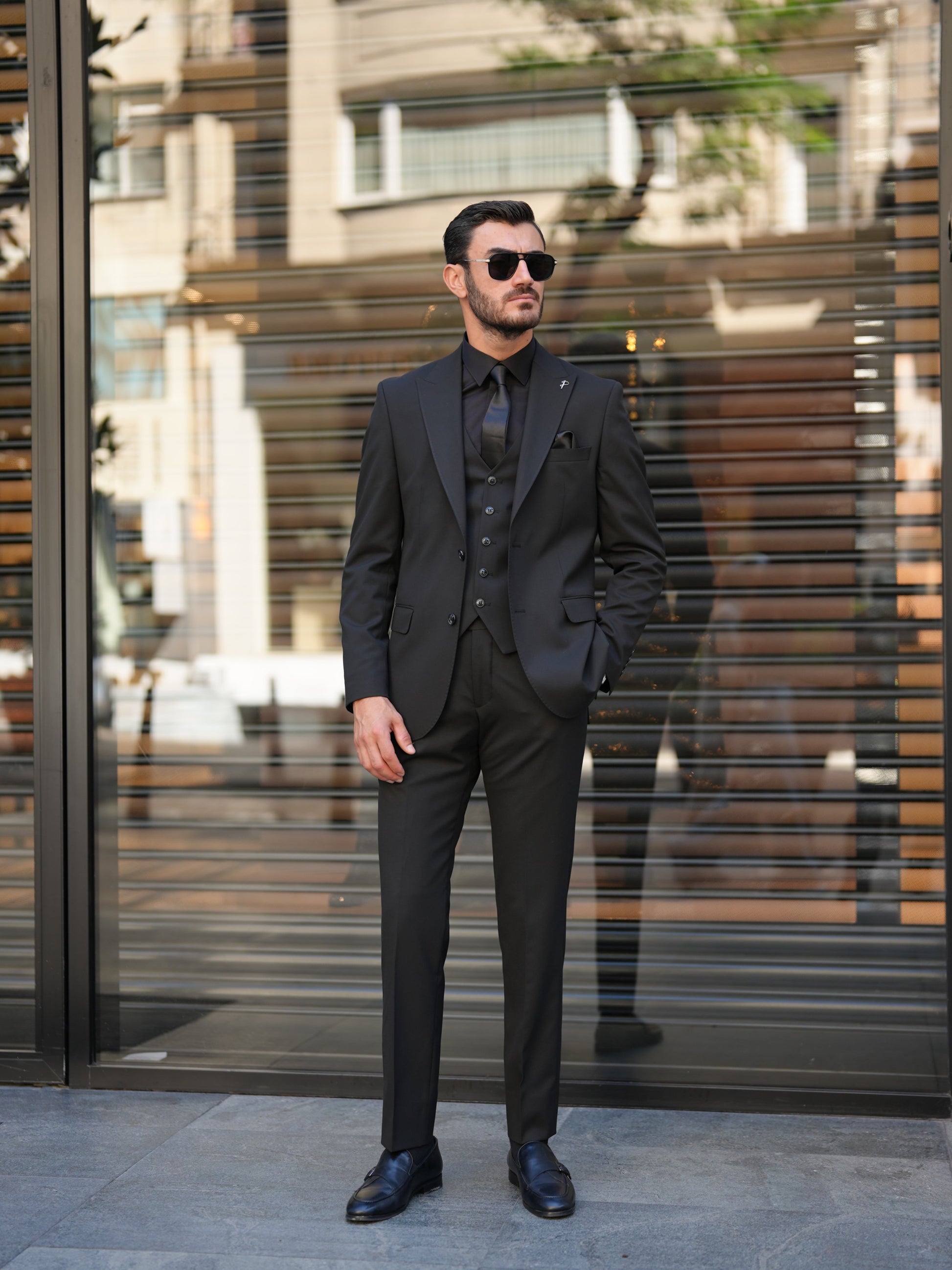 Black 3-Piece Slim Fit Italian Suit - BRABION
