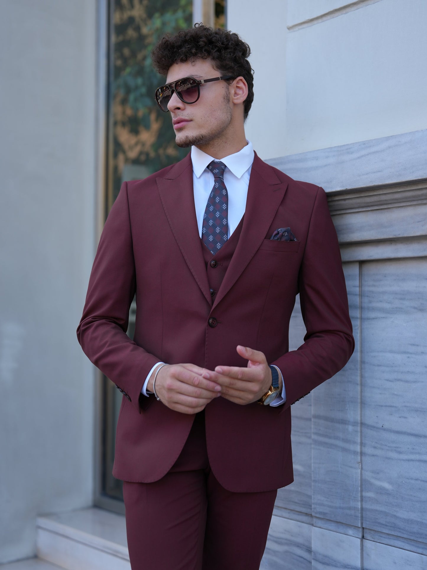 Bordeaux 3-Piece Slim Fit Italian Style Suit - BRABION