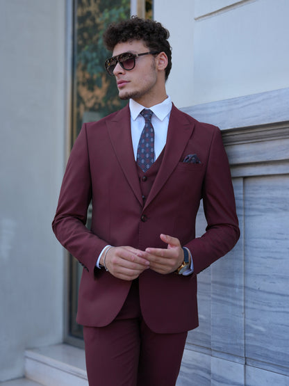 Bordeaux 3-Piece Slim Fit Italian Style Suit - BRABION