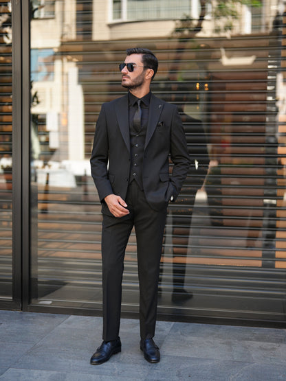 Black 3-Piece Slim Fit Italian Suit - BRABION