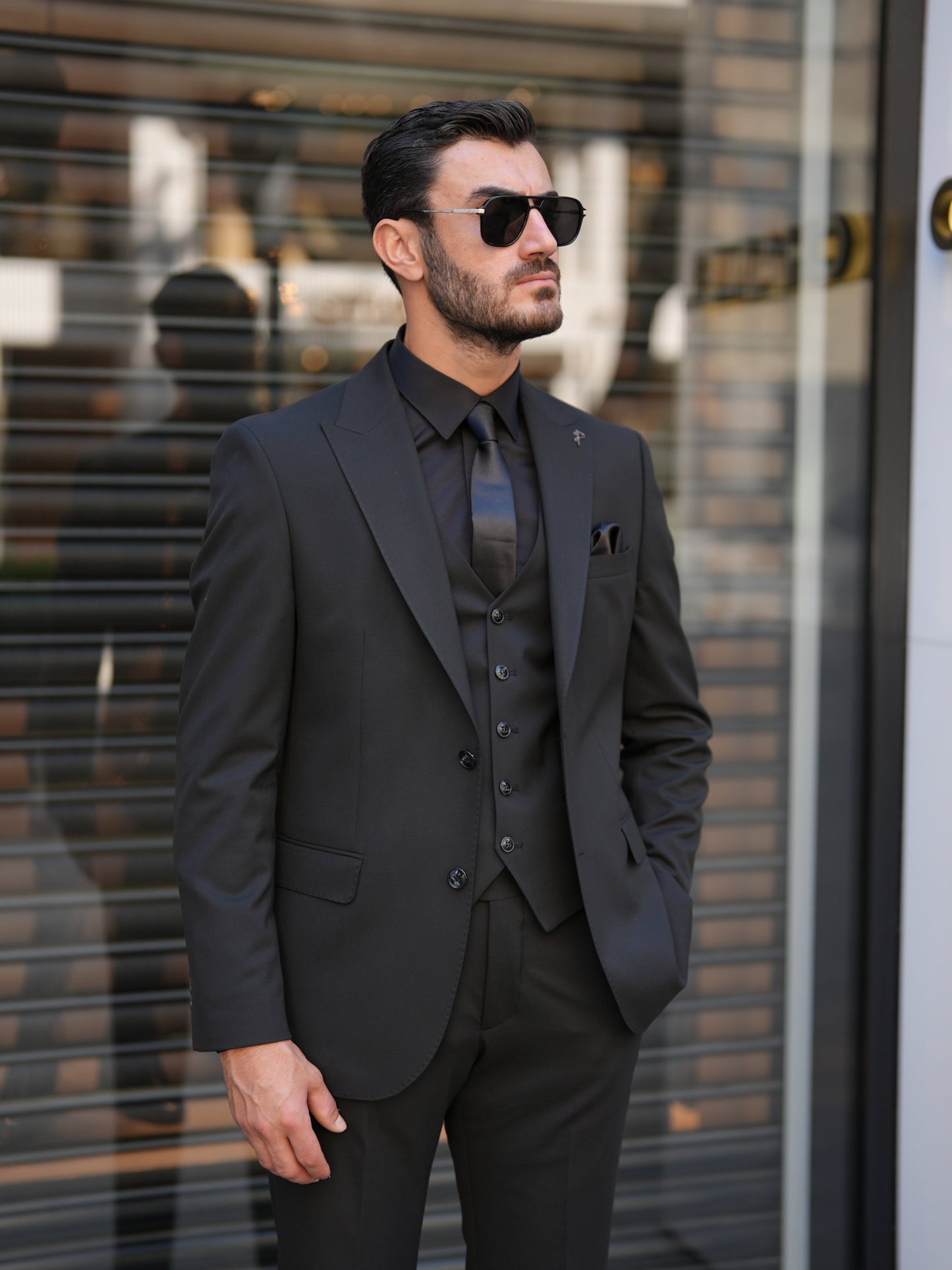Black 3-Piece Slim Fit Italian Suit - BRABION