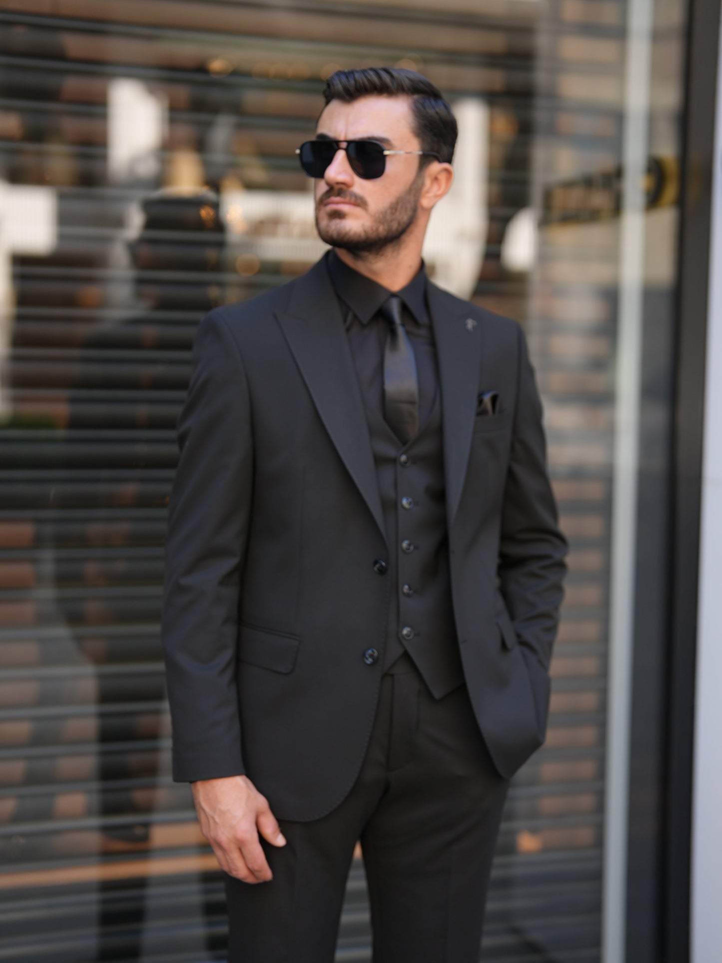 Black 3-Piece Slim Fit Italian Suit - BRABION