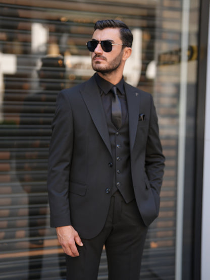 Black 3-Piece Slim Fit Italian Suit - BRABION