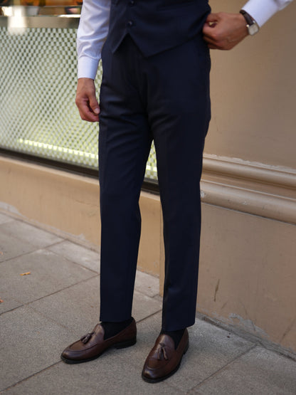 Navy Blue 3-Piece Slim Fit Italian Suit - BRABION