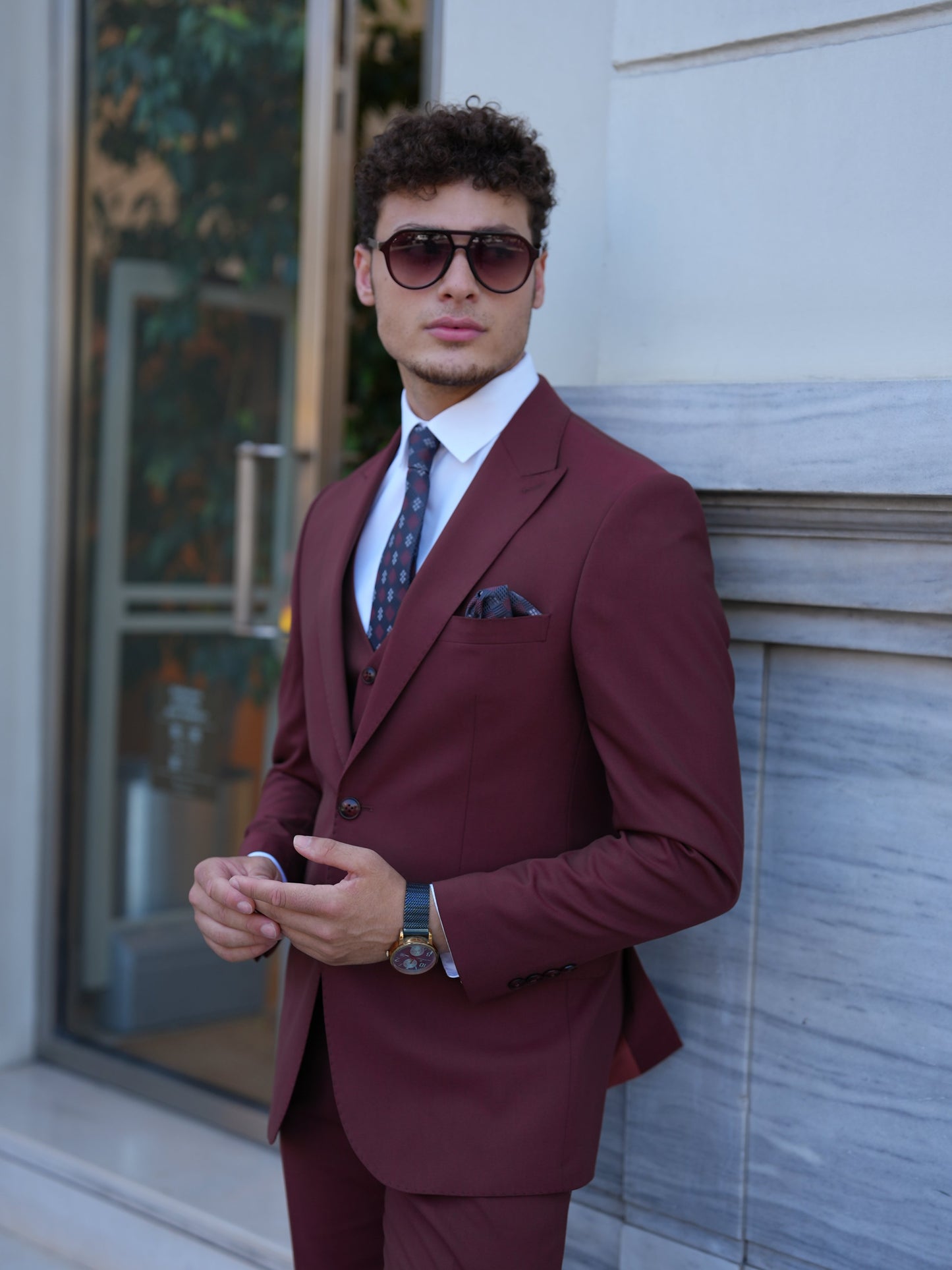 Bordeaux 3-Piece Slim Fit Italian Style Suit - BRABION