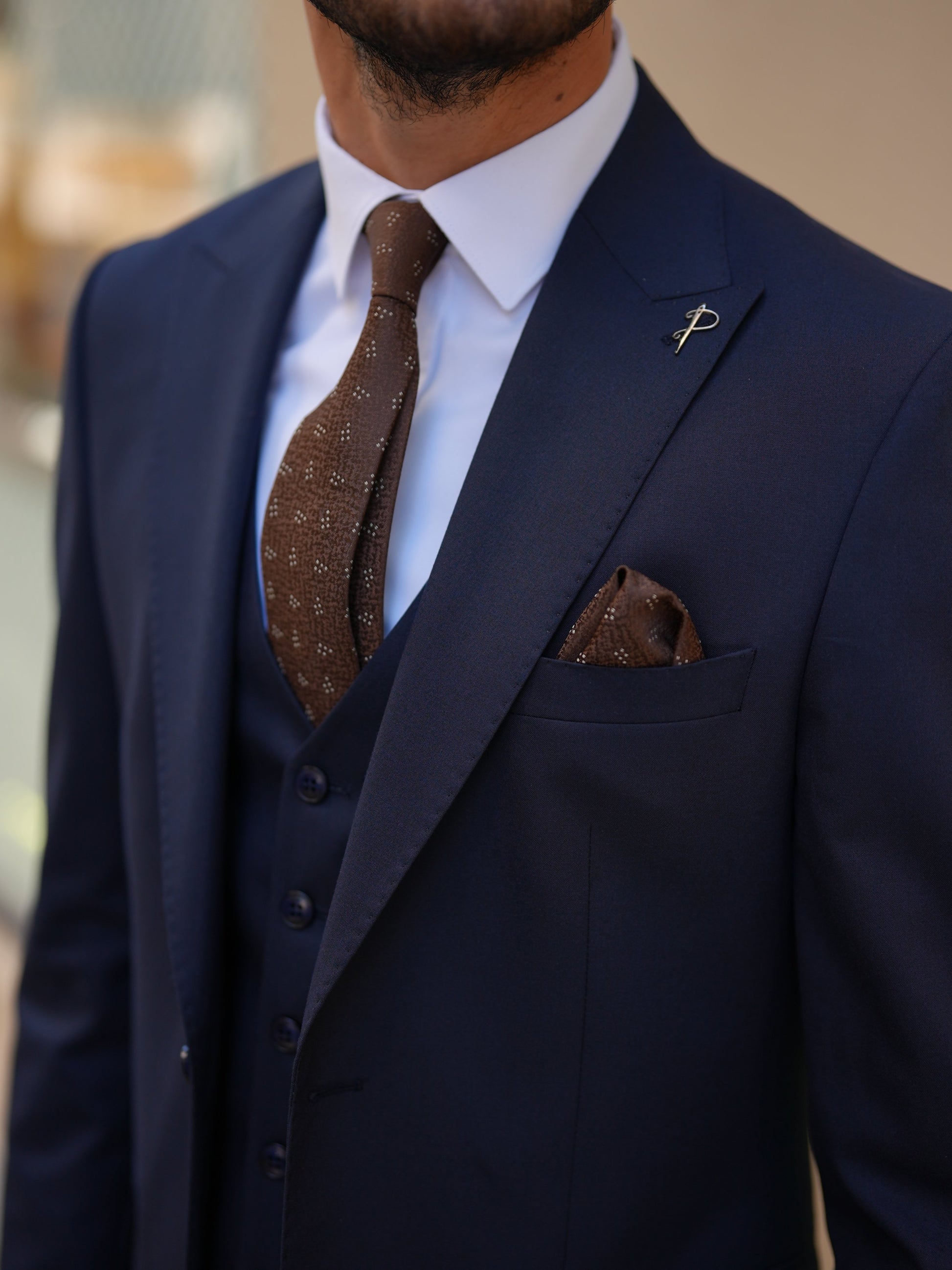 Navy Blue 3-Piece Slim Fit Italian Suit - BRABION