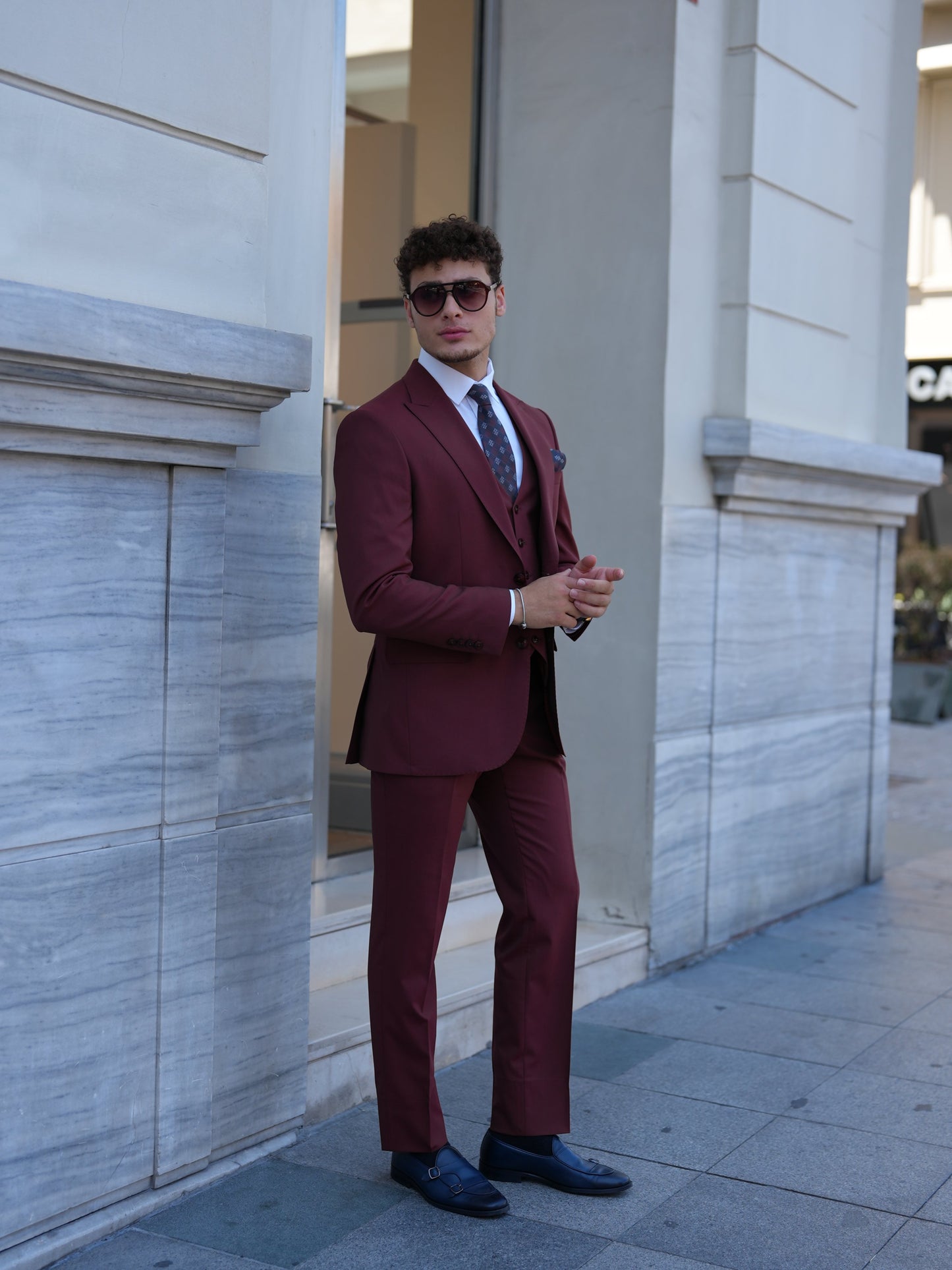 Bordeaux 3-Piece Slim Fit Italian Style Suit - BRABION