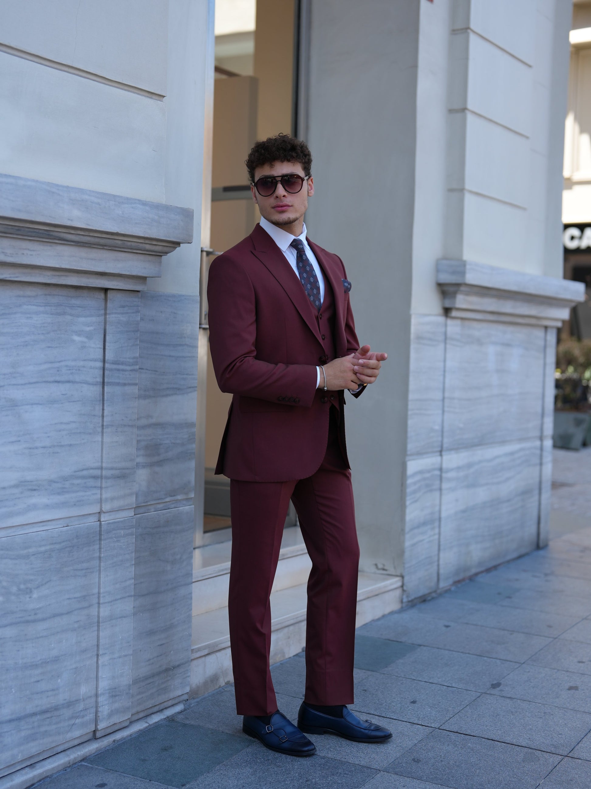 Bordeaux 3-Piece Slim Fit Italian Style Suit - BRABION