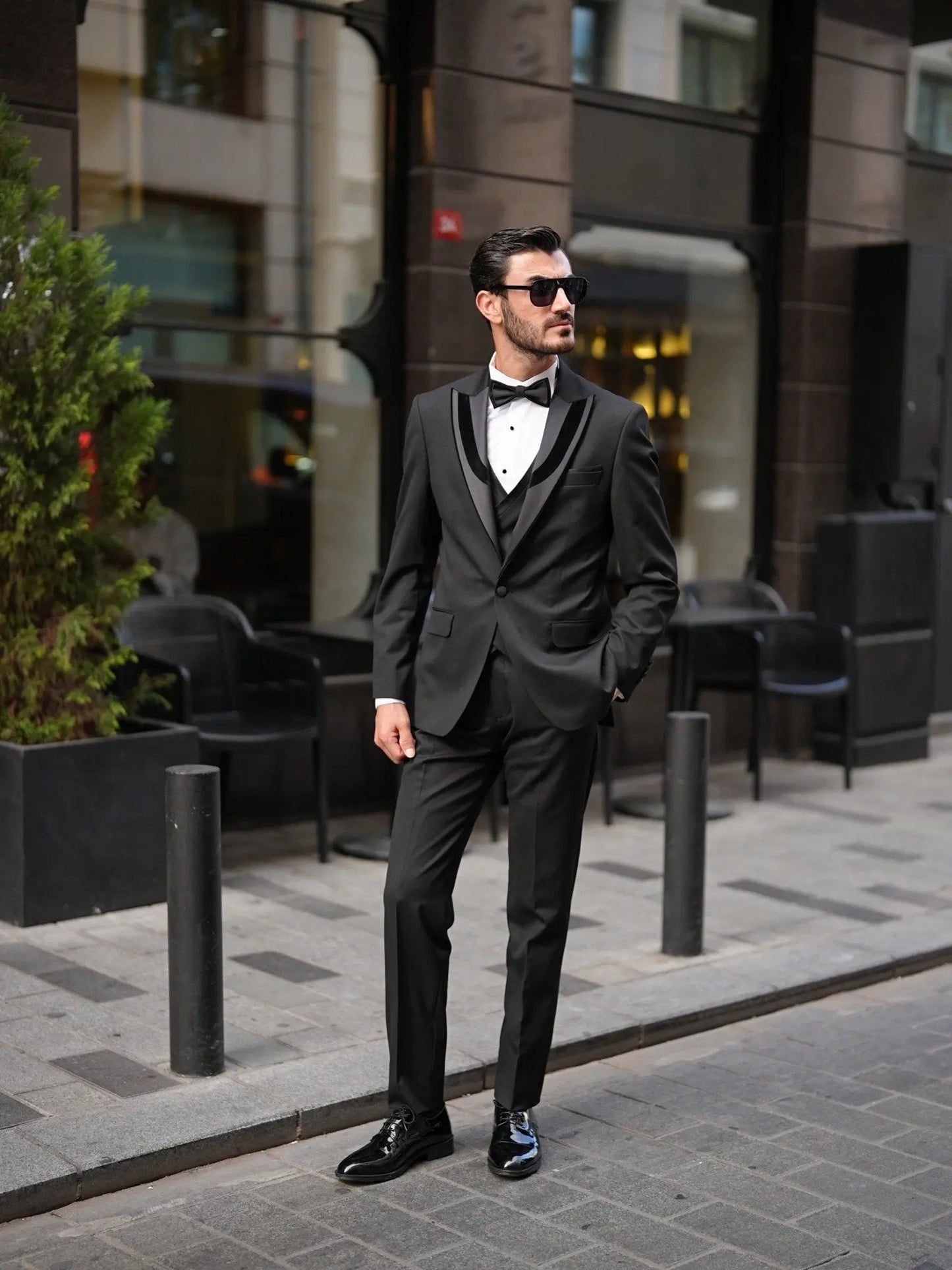 Brabion Elio Black Slim Fit Velvet Peak Lapel Tuxedo - BRABION