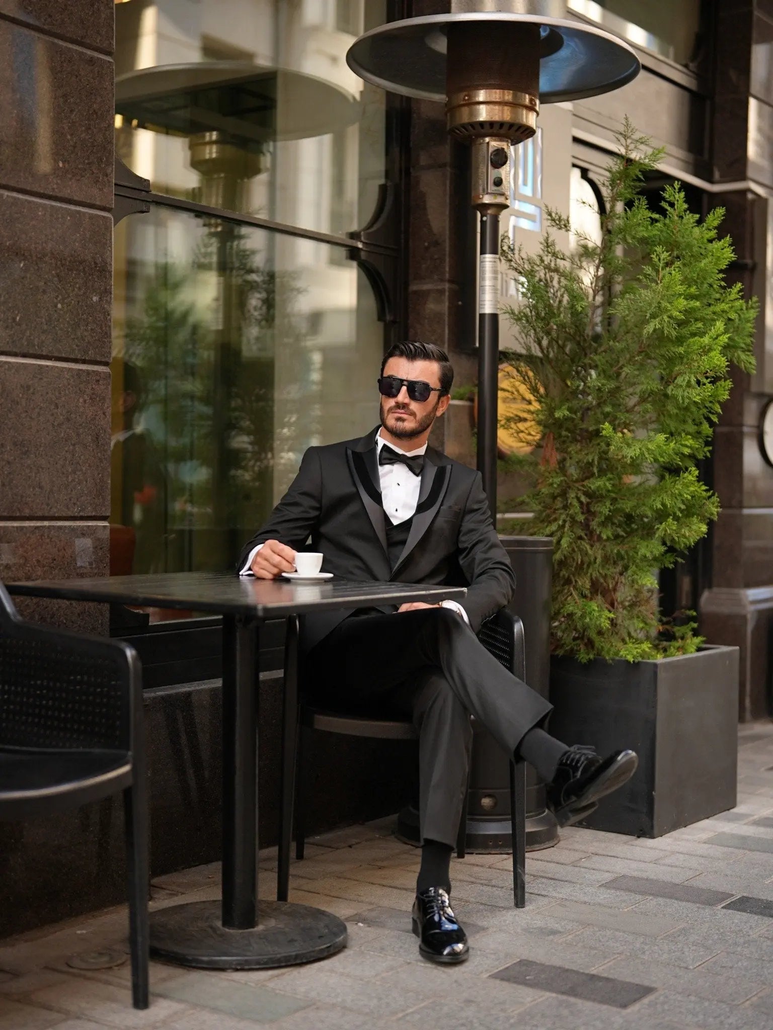 Brabion Elio Black Slim Fit Velvet Peak Lapel Tuxedo - BRABION