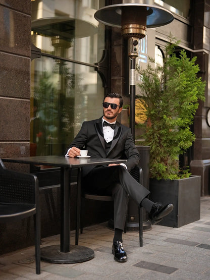 Brabion Elio Black Slim Fit Velvet Peak Lapel Tuxedo - BRABION