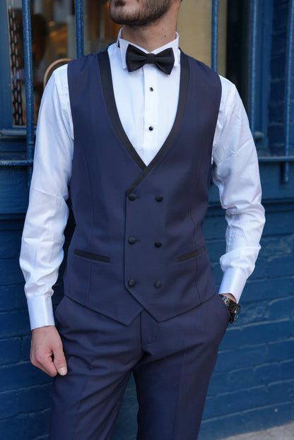 Eden Navy Blue Slim Fit Peak Lapel Tuxedo - BRABION