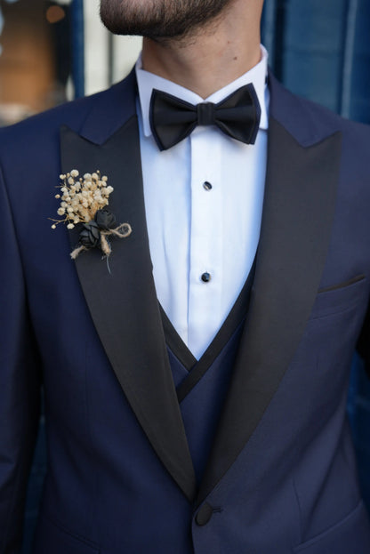 Eden Navy Blue Slim Fit Peak Lapel Tuxedo - BRABION