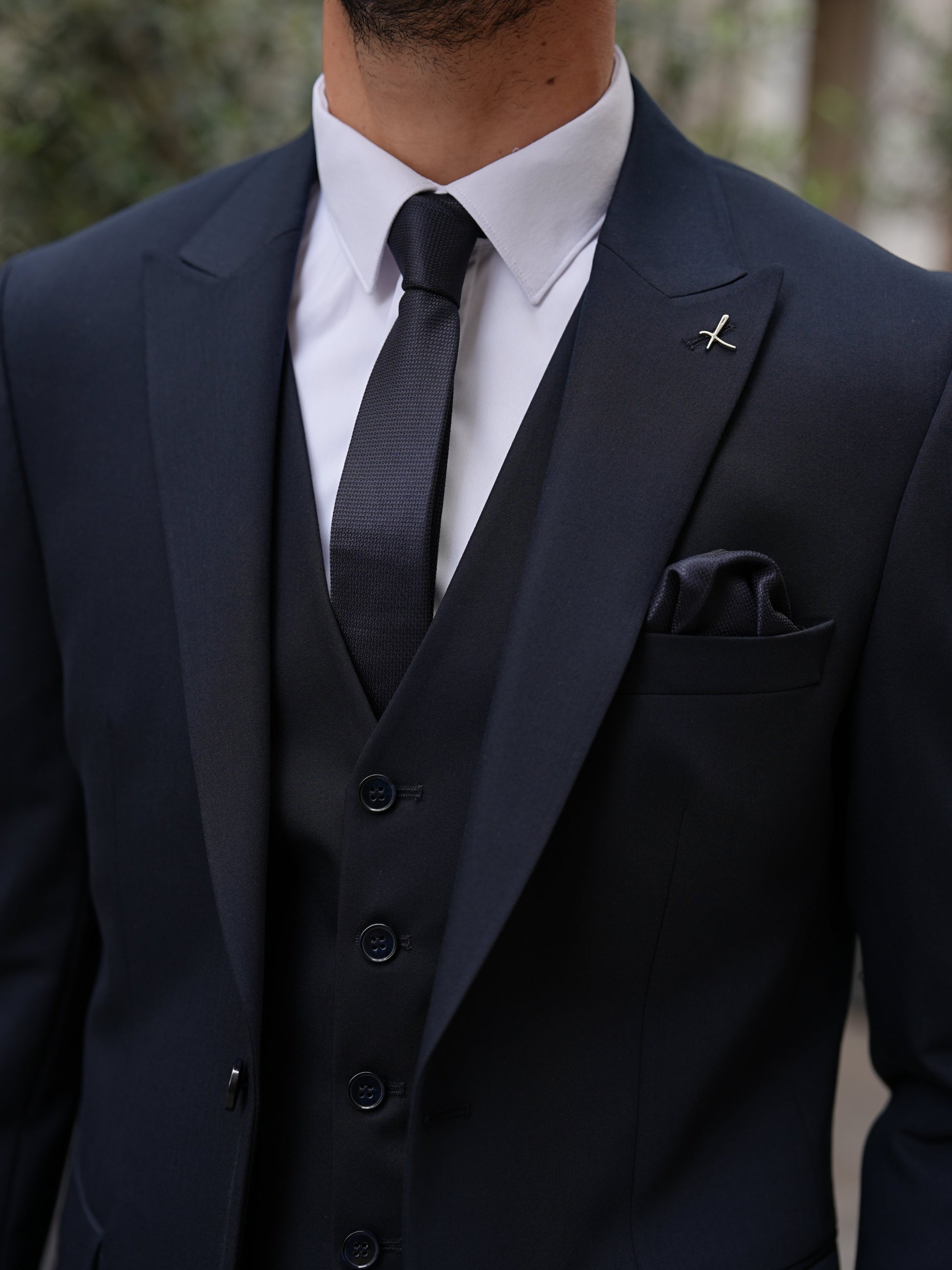 Navy Blue Italian Slim Fit Suit - Point Stitched - BRABION