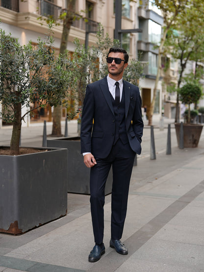 Navy Blue Italian Slim Fit Suit - Point Stitched - BRABION