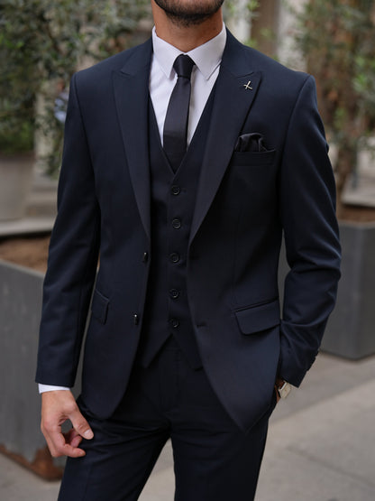 Navy Blue Italian Slim Fit Suit - Point Stitched - BRABION
