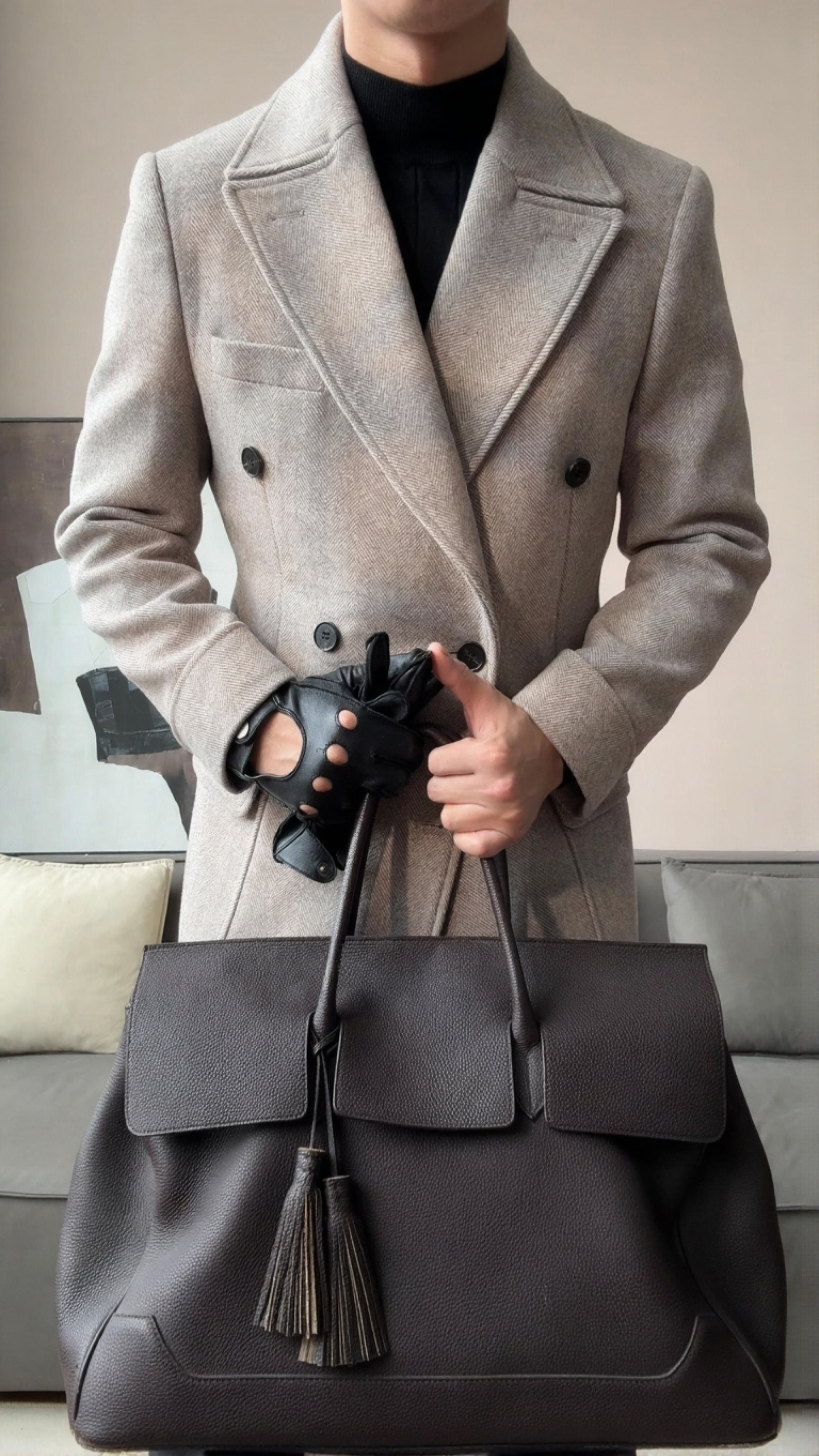 Wool Double-Breasted President Overcoat - BRABION