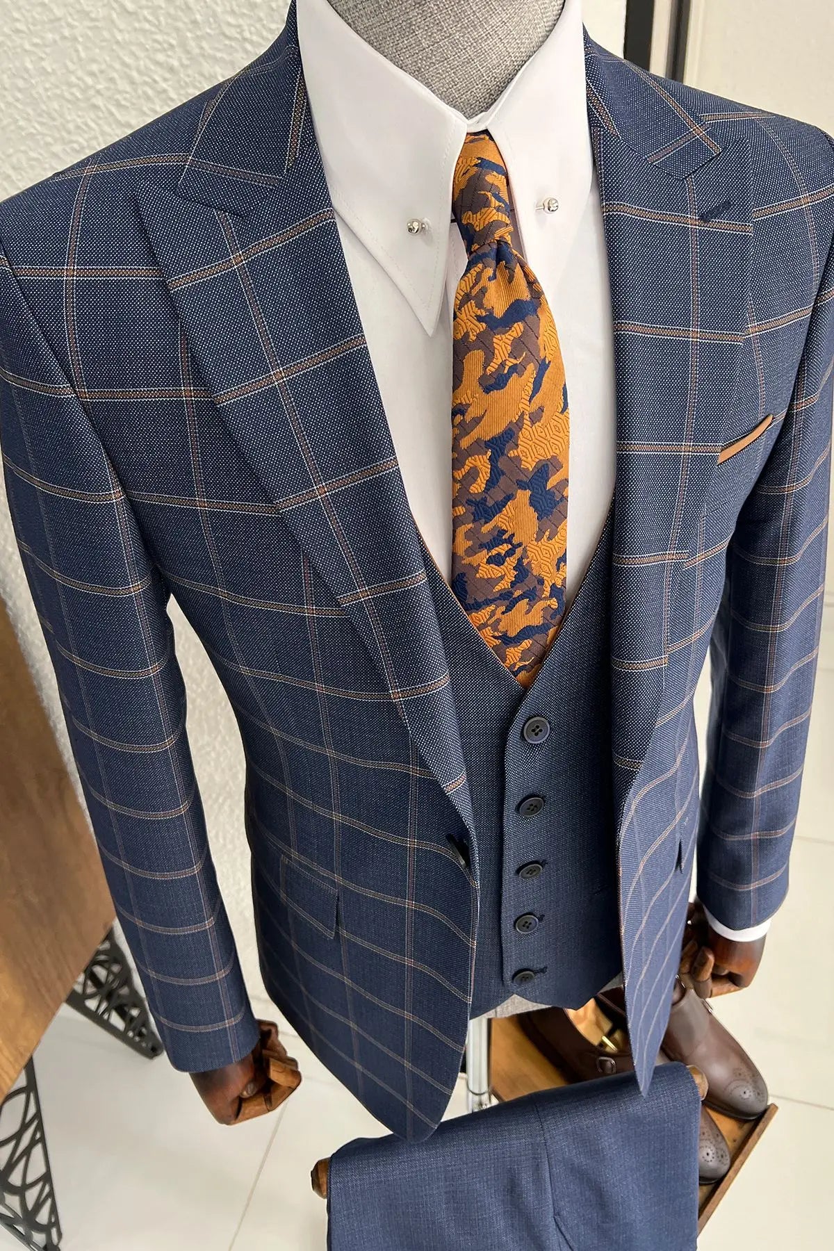 Daniel Patterned Navy-Blue Wool Slim-Fit Suit brabion