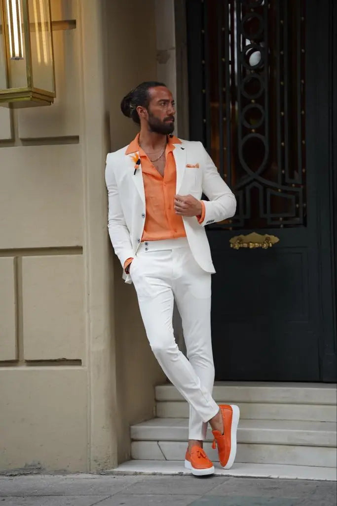 Evo White Slim Fit Wool Suit for Modern Men brabion