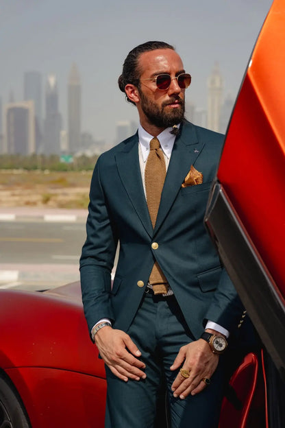 Vespo Green Detailed Slim-Fit Suit brabion
