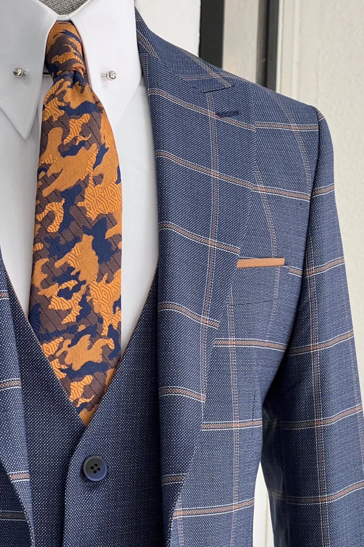 Daniel Patterned Navy-Blue Wool Slim-Fit Suit brabion