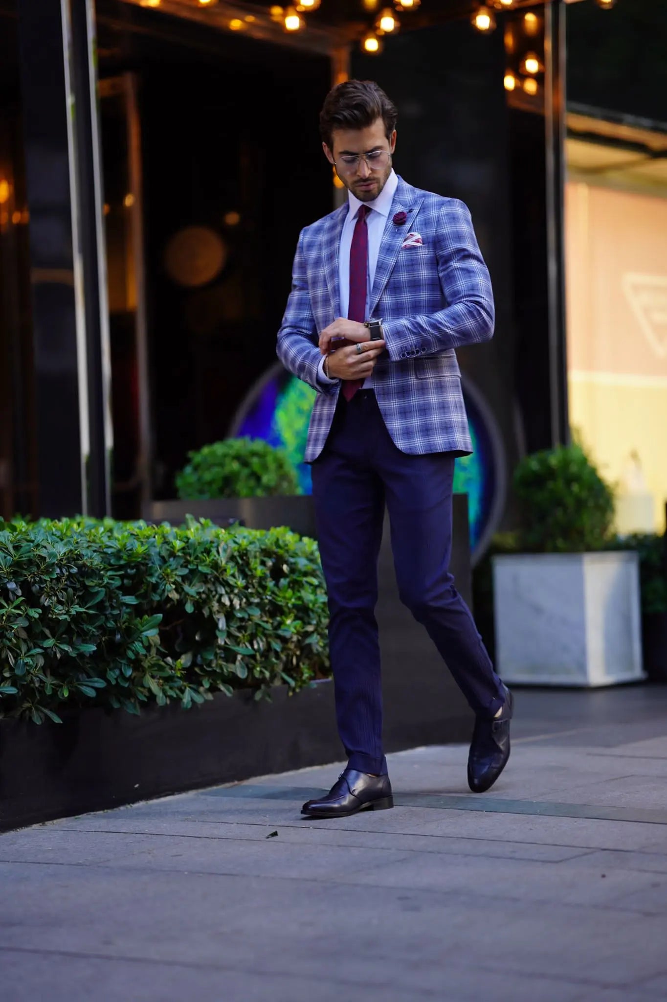 Vespo Plaid Blue Wool Blazer - Slim Fit Elegance for Every Occasion - BRABION