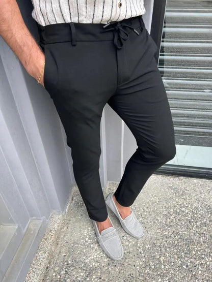 Lyon Black Slim Fit Cotton Pants - Versatile Elegance for Every Occasion - BRABION