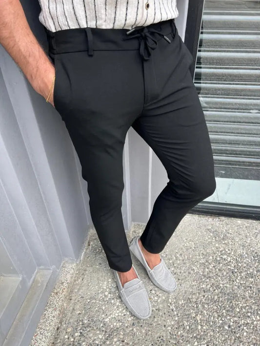 Lyon Black Slim Fit Cotton Pants - Versatile Elegance for Every Occasion - BRABION